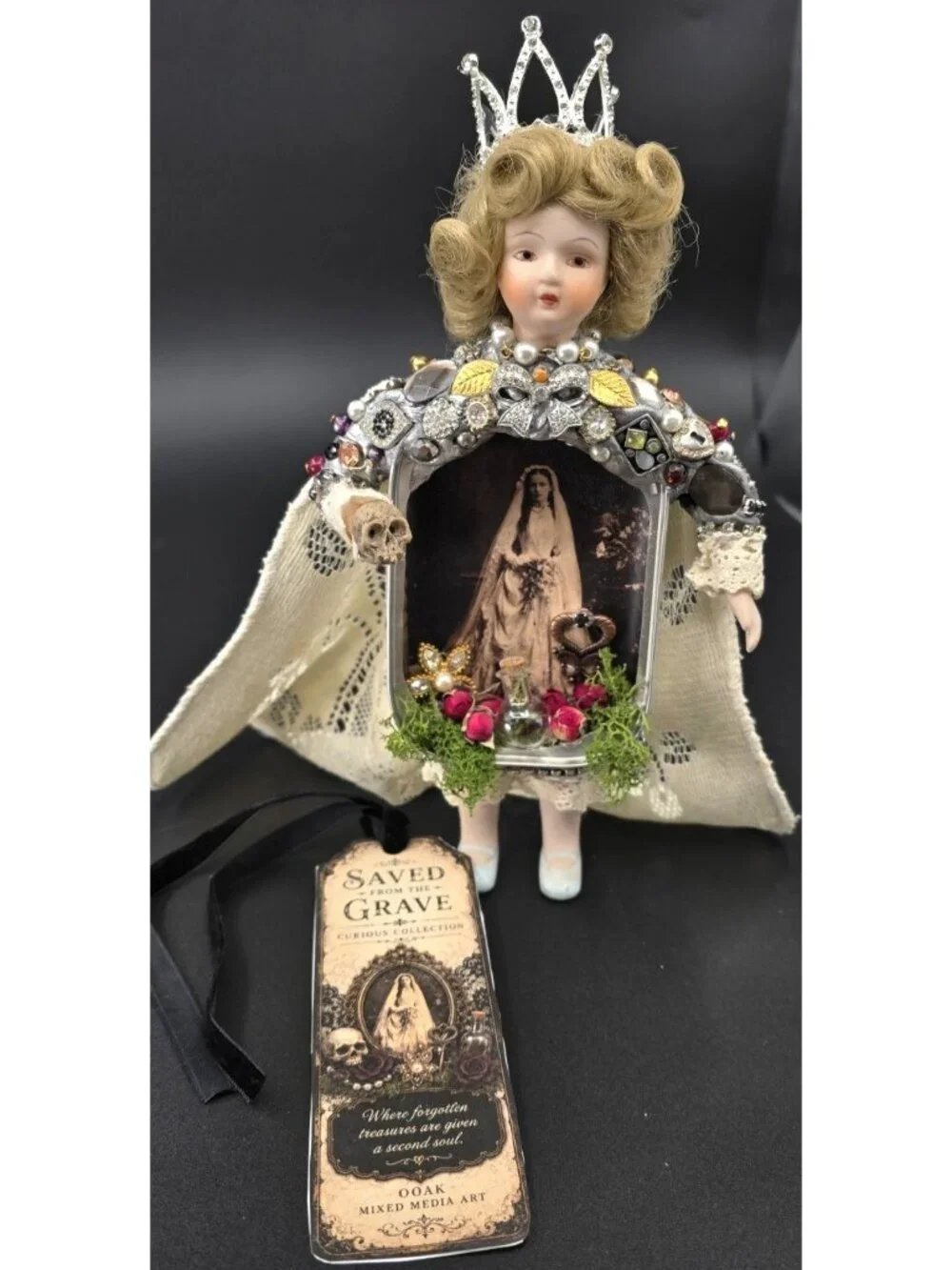 OOAK Victorian Mourning Bride Art Doll Mixed Media Assemblage Gothic Decor 10